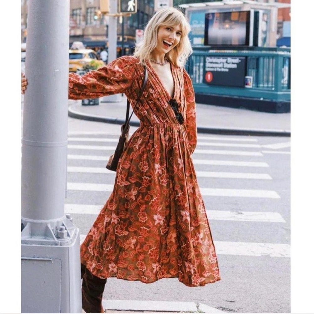 Floral Brown and Red Maxi Dress
